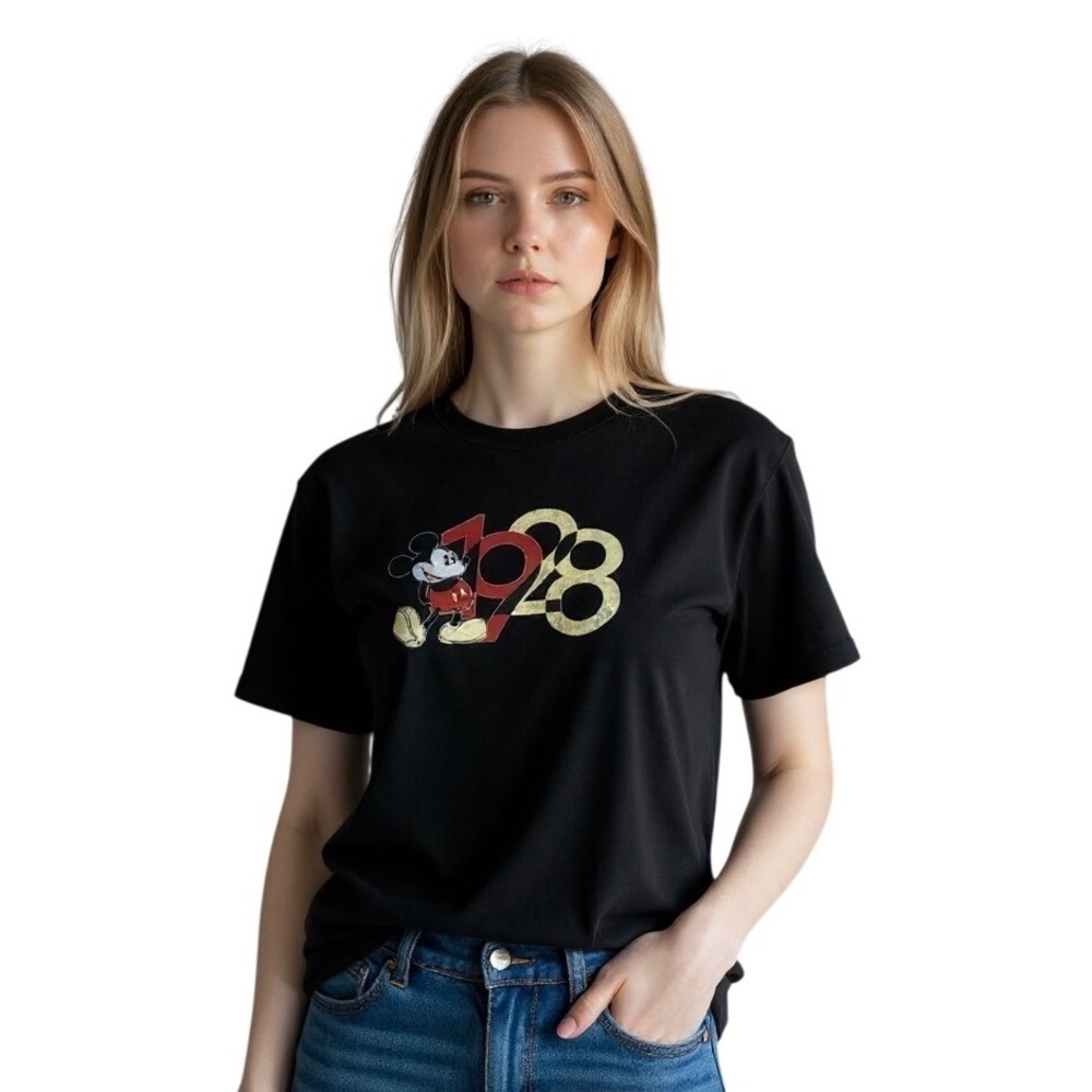 New Disney Mickey Mouse Tee Shirt Adult‎ M Medium Graphic Black Cotton 1928